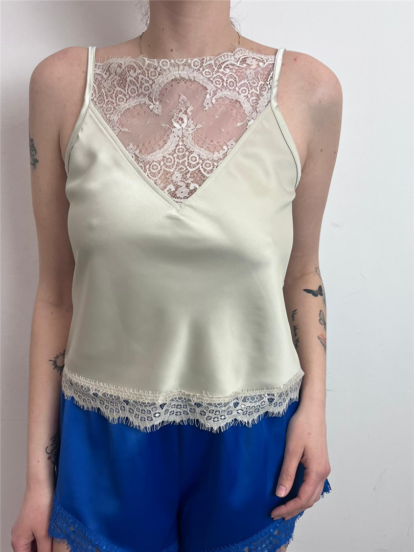 Top Con Inserto Pizzo - Haveone cod. RVS_Q090  color:sabbia