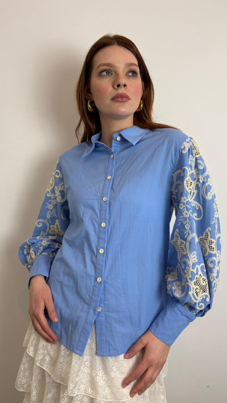 Camicia Con Ricamo Sulle Maniche - Haveone cod. CSS_Q158  color:blu
