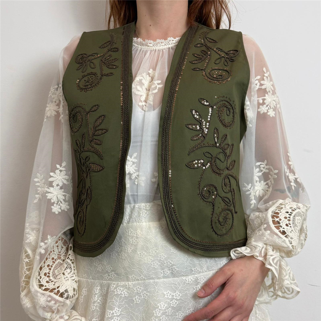 Gilet Con Ricamo E Nicropaillettes - Vicolo cod. TAB1534  color:militare
