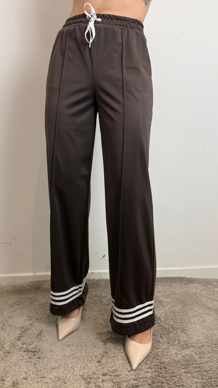 Pantalone Palazzo Acetato Con Bande Sul Fondo - Vicolo cod. TAB1416  color:moro
