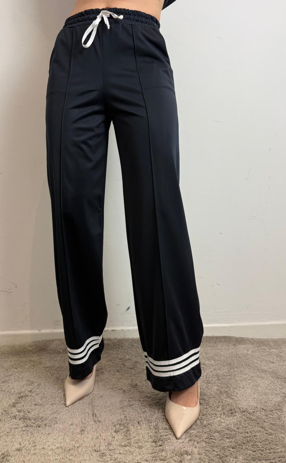 Pantalone Palazzo Acetato Con Bande Sul Fondo - Vicolo cod. TAB1416  color:blu