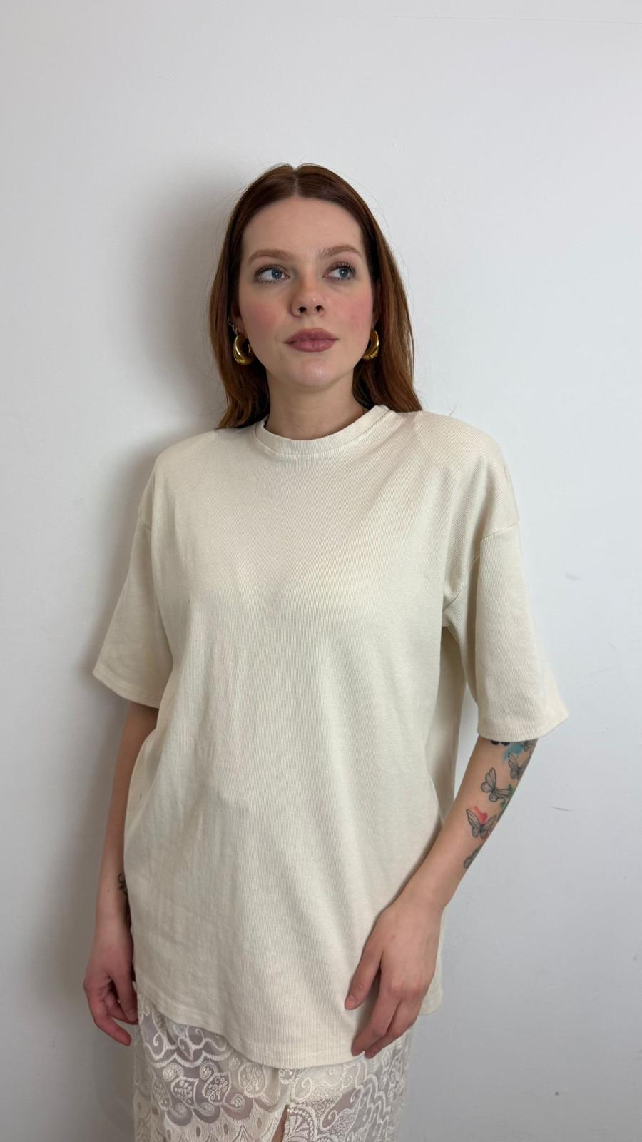 T Shirt Over Costina Spalline - Haveone cod. TJS_Q087  color:burro