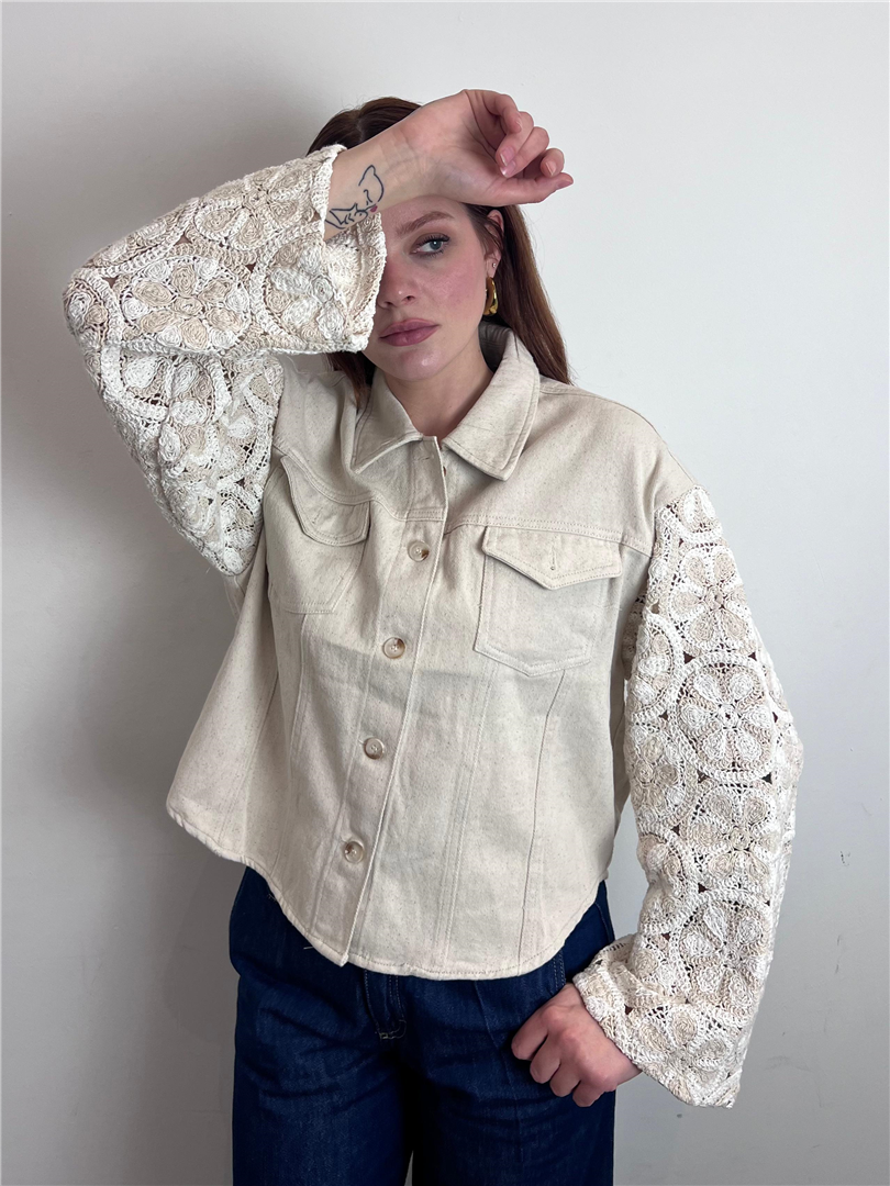 Giacca Con Maniche Ricamate - Haveone cod. JSS_Q094  color:sabbia