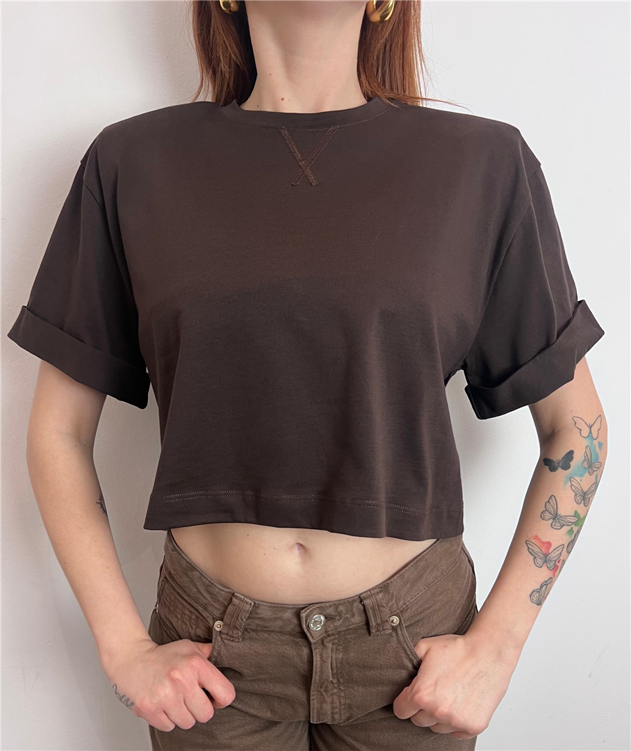 T Shirt Crop Con Spallina - Vicolo cod. UAB0016  color:moro