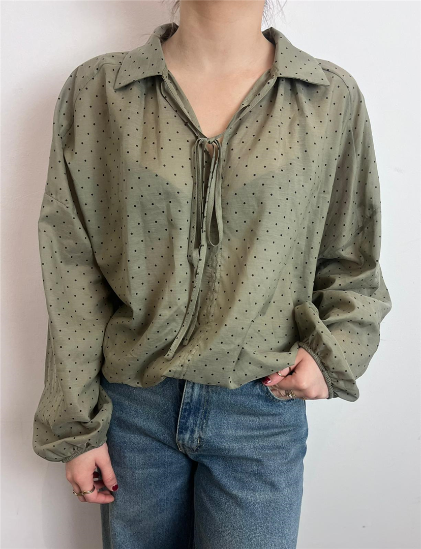 Blusa A Pois Con Elastico Con Elastico Sul Fondo - Souvenir cod. G39P0988  color:salvia