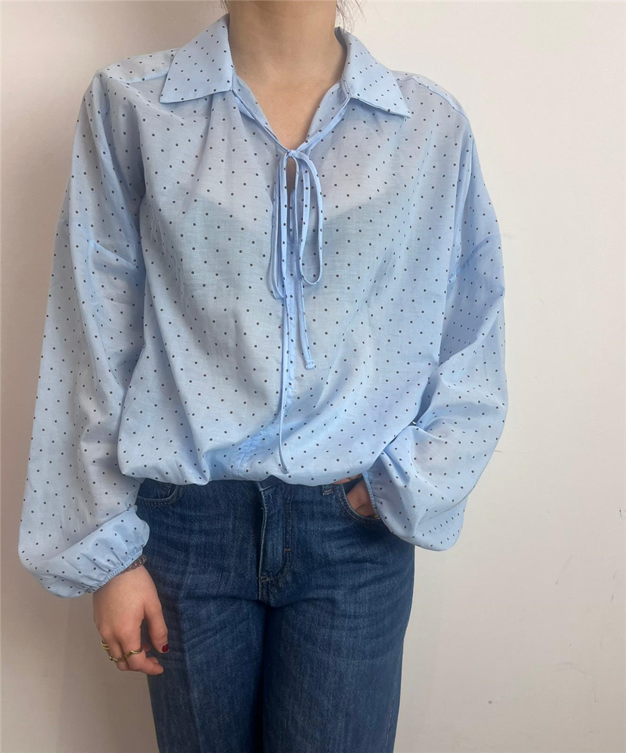 Blusa A Pois Con Elastico Con Elastico Sul Fondo - Souvenir cod. G39P0988  color:cielo