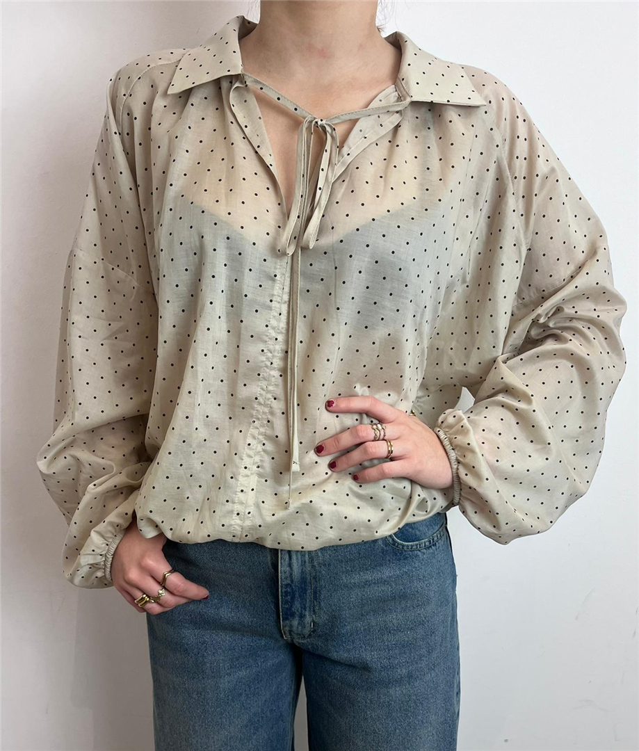 Blusa A Pois Con Elastico Con Elastico Sul Fondo - Souvenir cod. G39P0988  color:beige