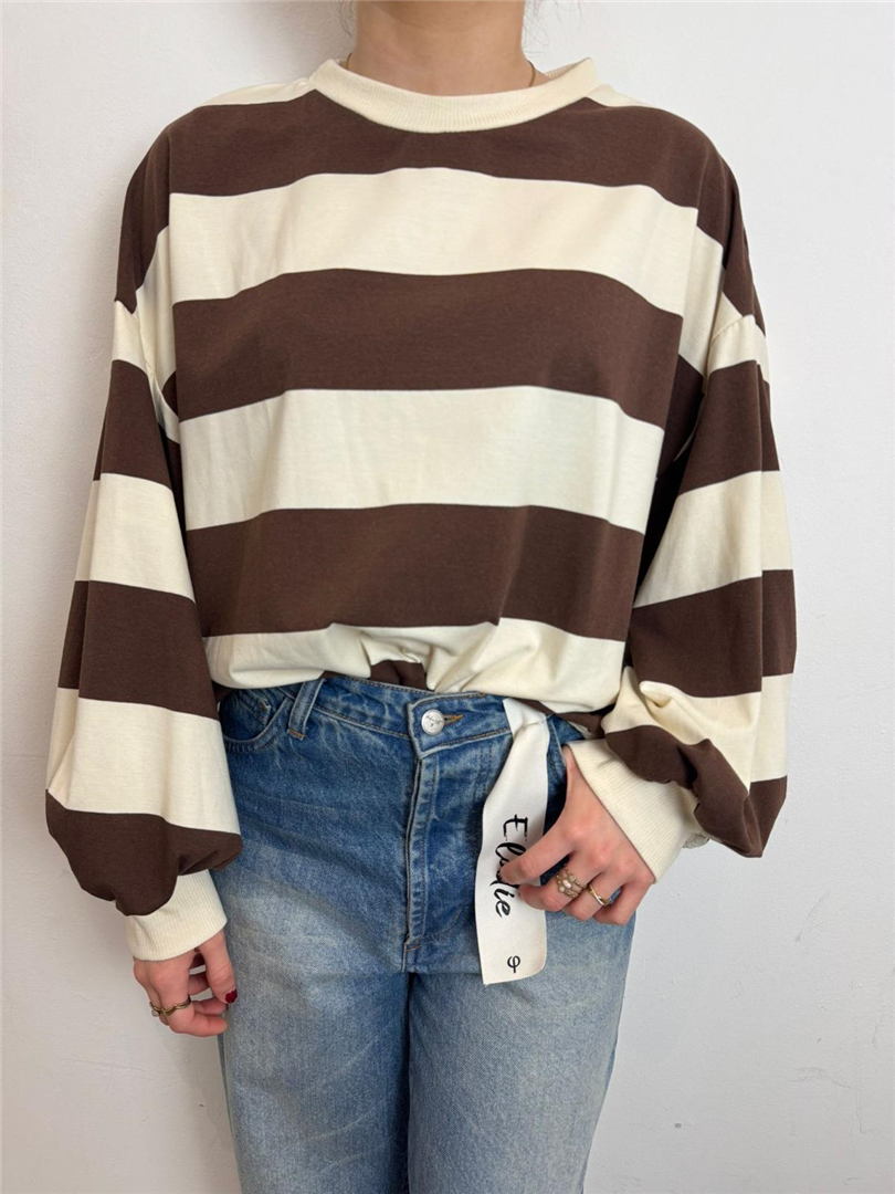 Maglia Girocollo A Righe - Philia Loft cod. D02N0366  color:panna/cioccolato