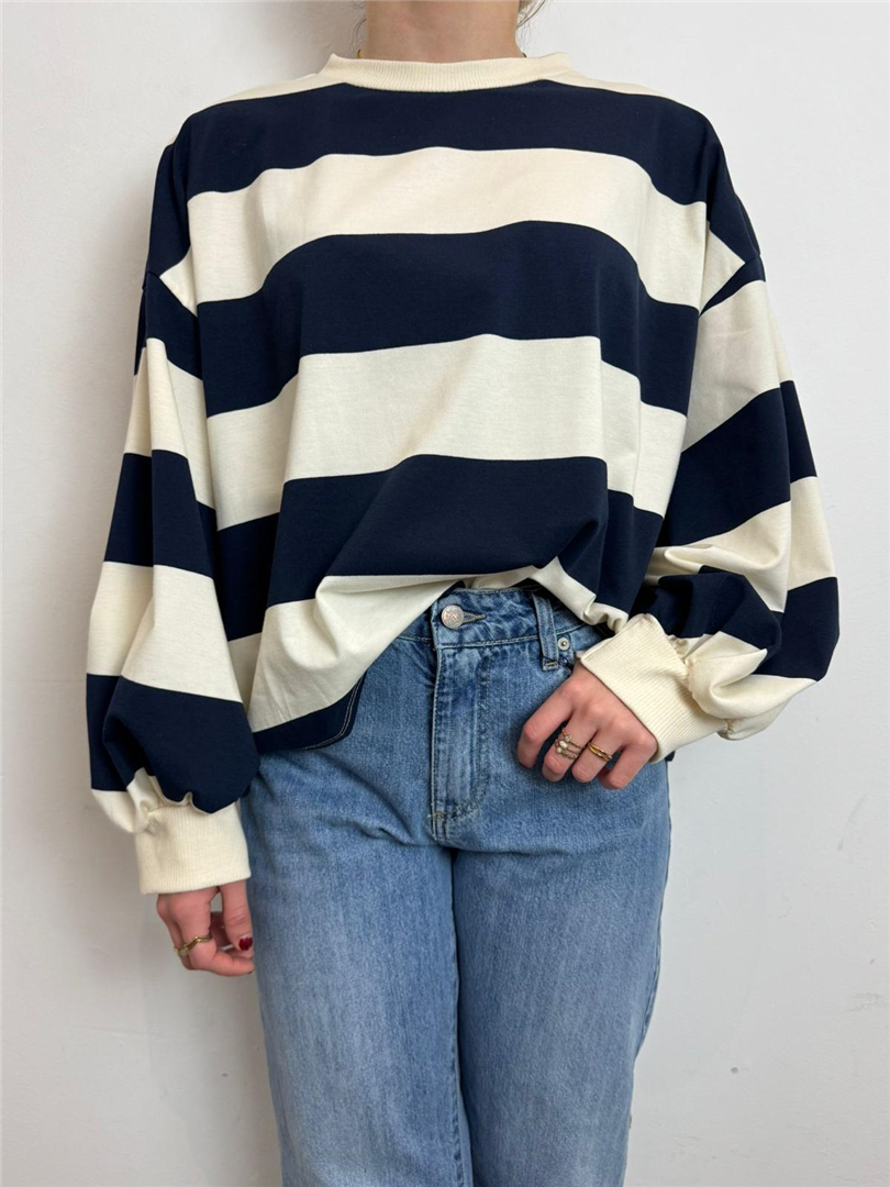 Maglia Girocollo A Righe - Philia Loft cod. D02N0366  color:panna/blu