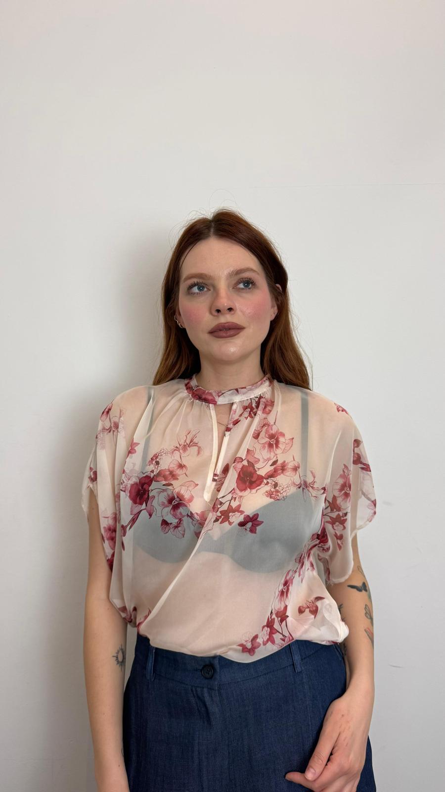 Blusa Manica Ampia Con Stampa Floreale - Imperial cod. TY87LIZ  color:latte/amaranto