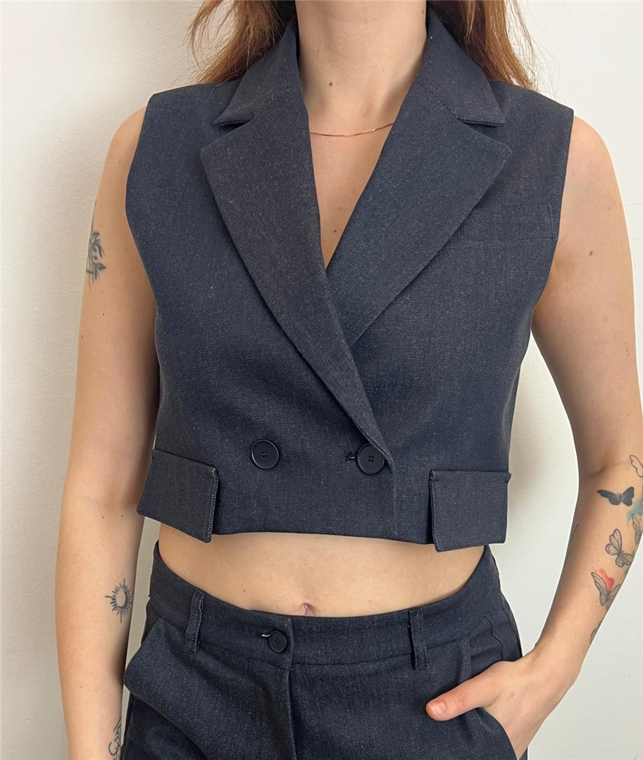 Gilet Corto Doppio Petto Con Revers E Tasche - Imperial cod. LD43LAS  color:blu denim