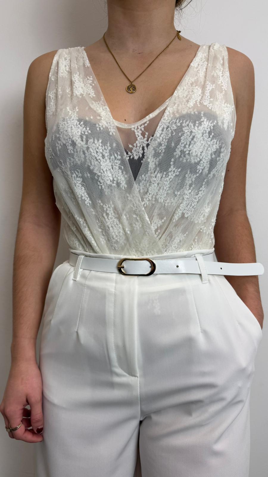 Body Incrociato Trasparente Senza Maniche Stampa Floreale - Imperial cod. B256LMX  color:avorio