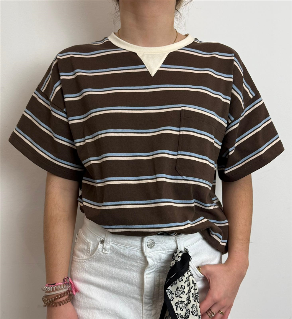 T Shirt A Righe - Vicolo cod. UAB0196  color:moro/celeste