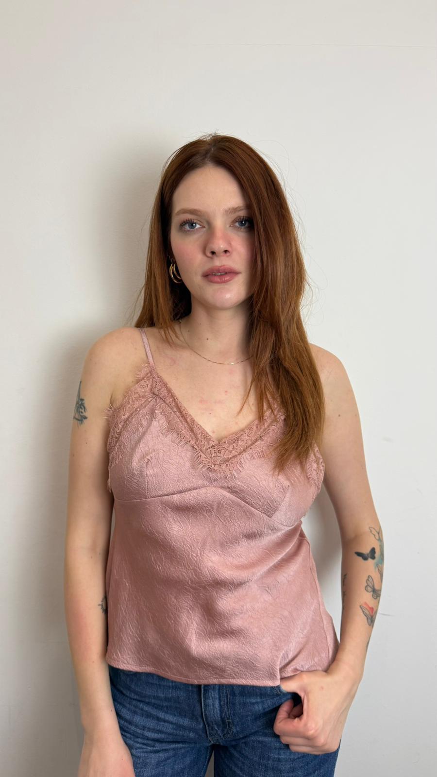 Top Con Inserti In Pizzo E Fiocco Sel Retro - Souvenir cod. S39M0935  color:rosa