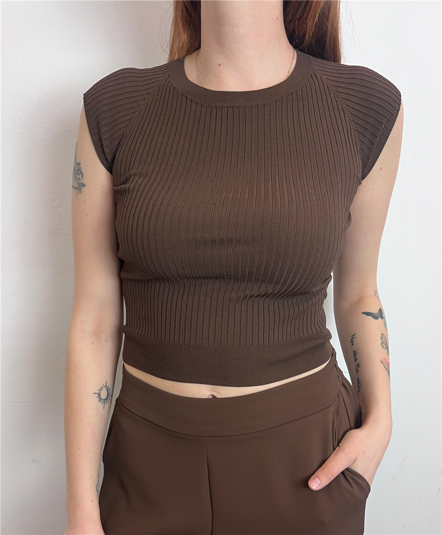 Maglia Mezza Manica A Costine - Vicolo cod. 2AB2179  color:fondente