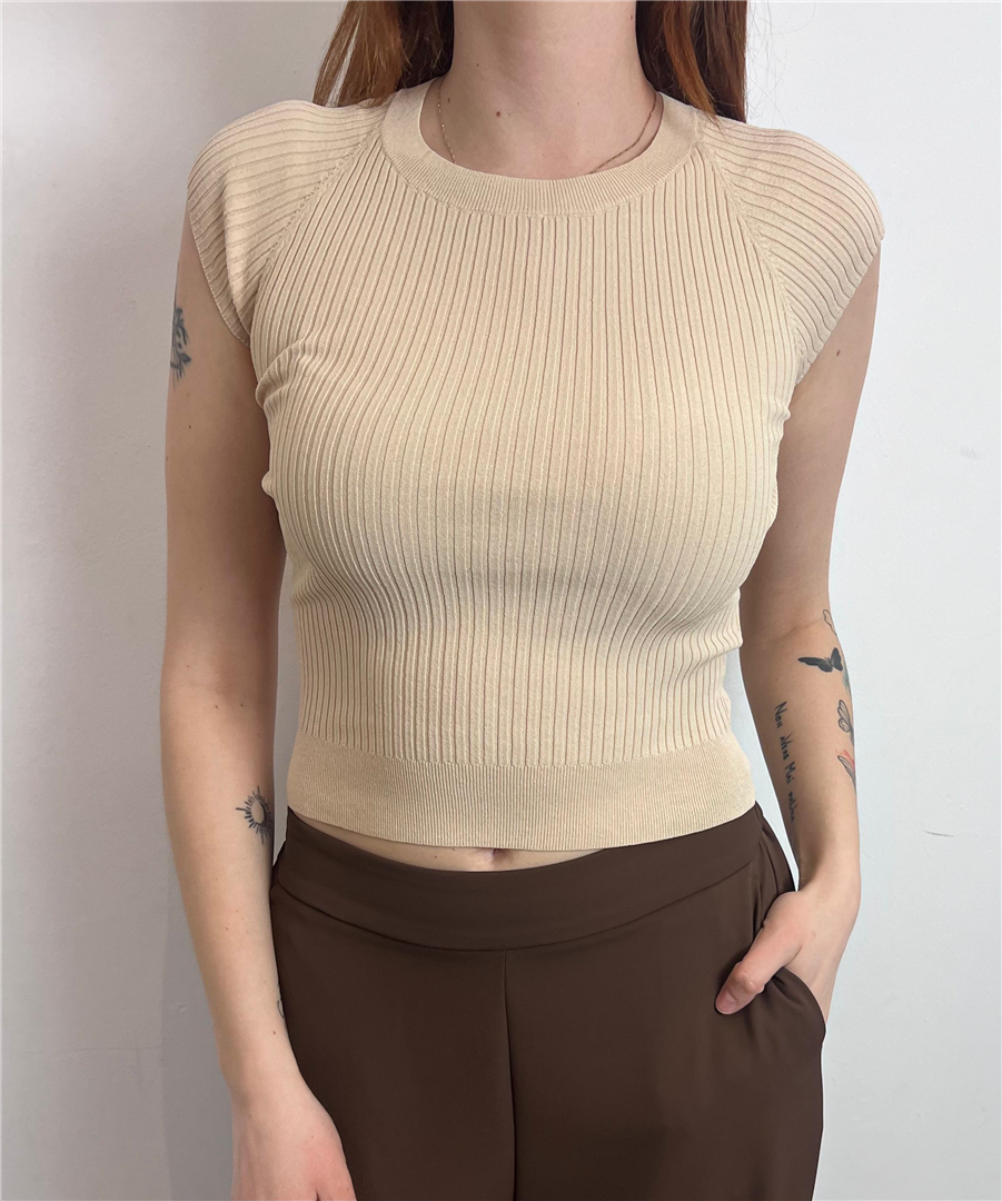 Maglia Mezza Manica A Costine - Vicolo cod. 2AB2179  color:naturale