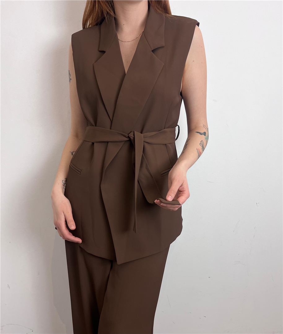 Gilet Lungo Con Cintura - Vicolo cod. TAB1664  color:moro