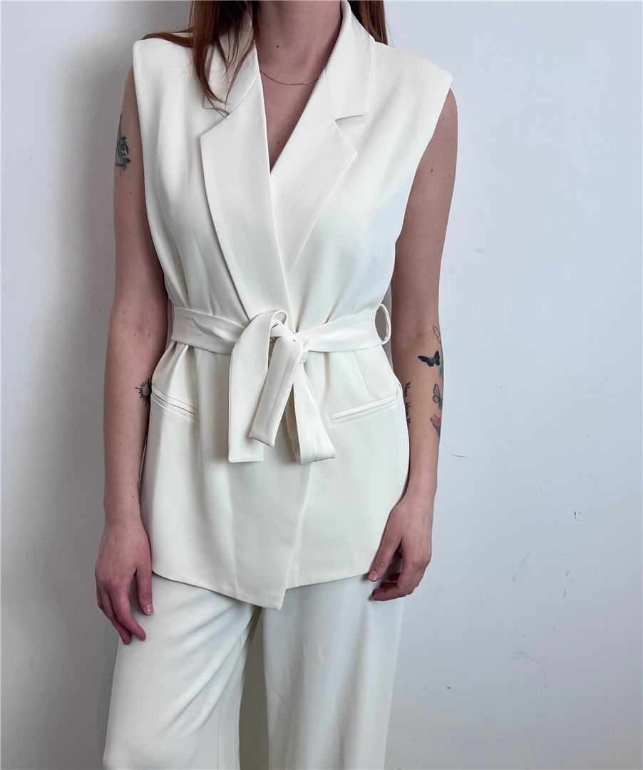 Gilet Lungo Con Cintura - Vicolo cod. TAB1664  color:burro
