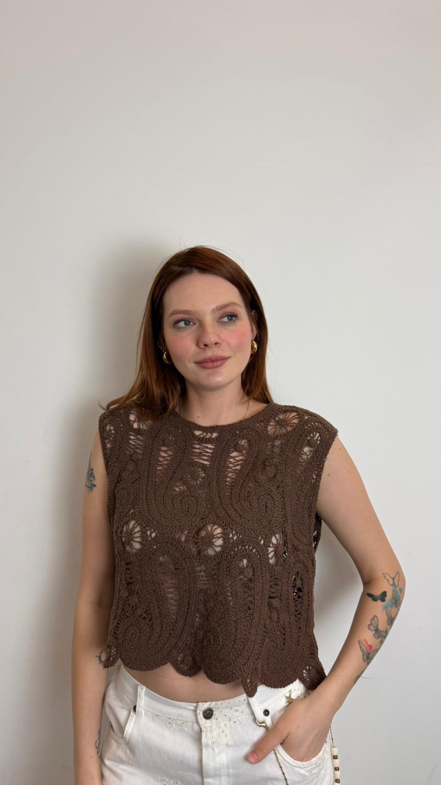 Gilet Crochet - Souvenir cod. B39D1202  color:cioccolato