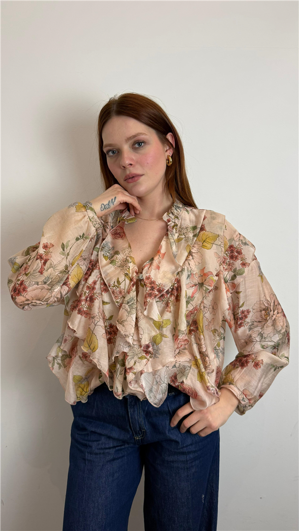 Camicia Con Rouches Fantasia Floreale - Souvenir cod. R39B1066  color:rosa