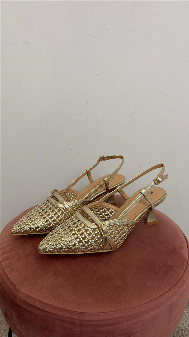 Slingback Lavorazione Intreccio Laminato Cinturino Regolabile Tacco 4 - Via Mondana cod. PE51LAM  color:platino