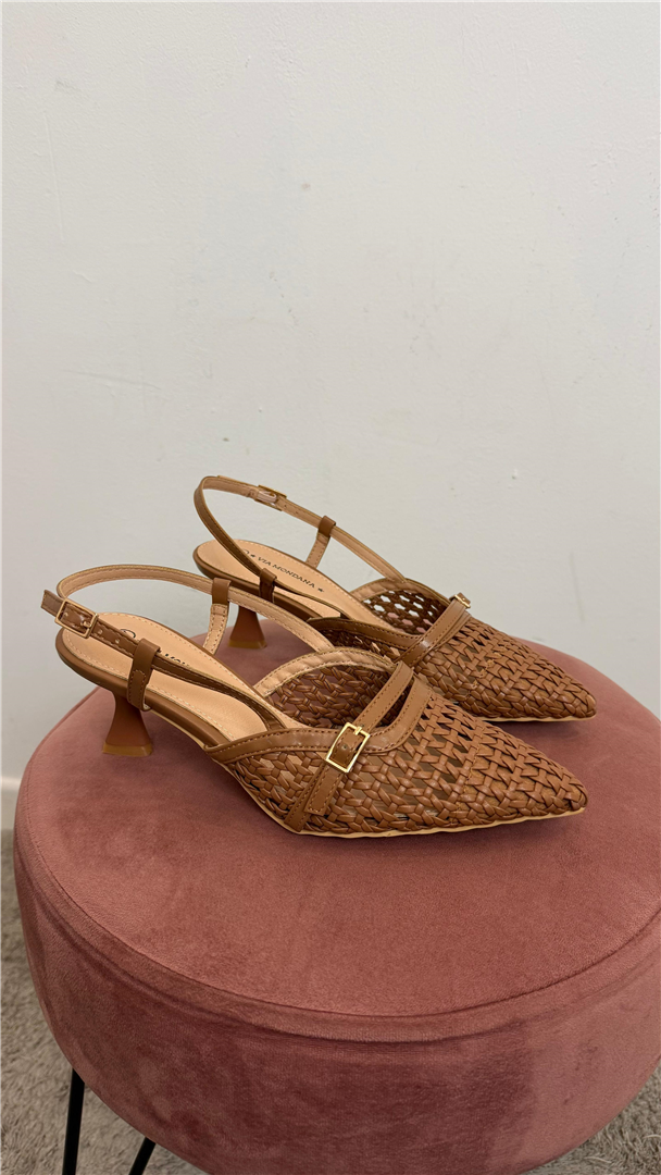 Slingback Lavorazione Intreccio Cinturino Regolabile Tacco 4 - Via Mondana cod. PE51  color:cuoio