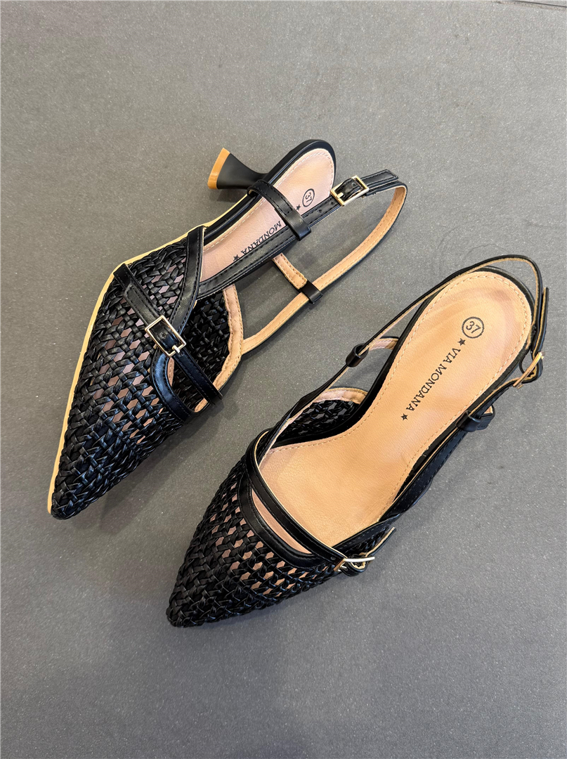 Slingback Lavorazione Intreccio Cinturino Regolabile Tacco 4 - Via Mondana cod. PE51  color:nero