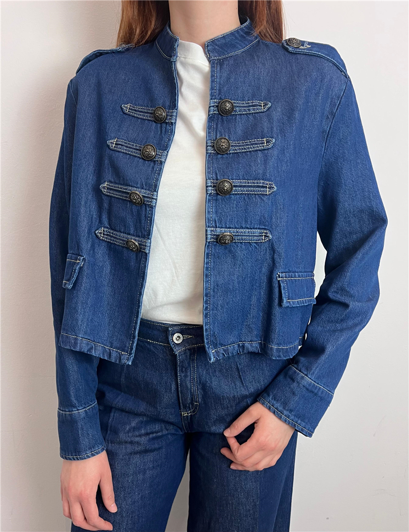 Giacca In Denim Corta Con Bottoni Decorativi - Please cod. V74ZDINC91  color:blu denim