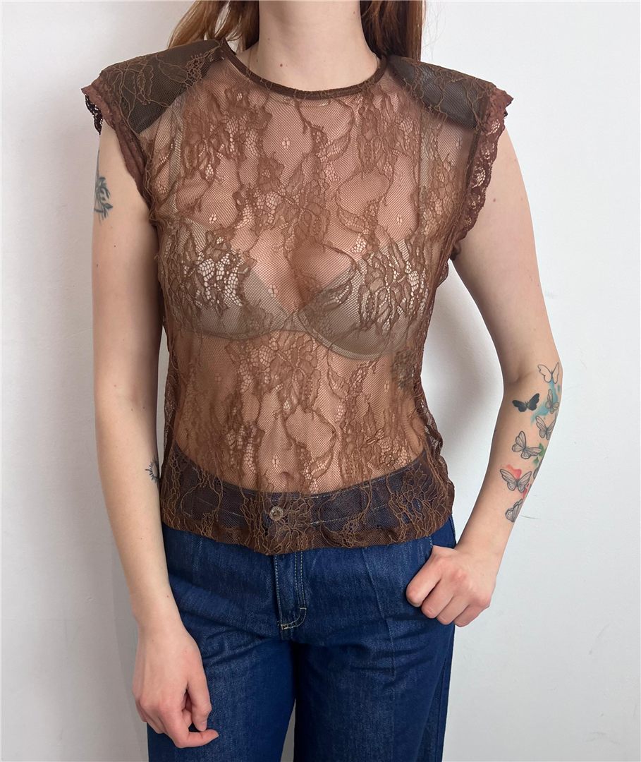 Top In Pizzo Trasparente Maniche Corte - Please cod. R0SUDJW000  color:nero