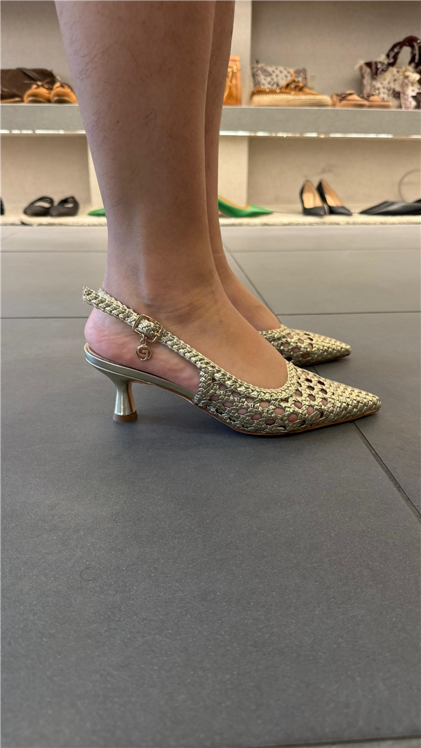 Slingback Lavorato Intreccio Con Cinturino Regolabile Tacco 5 - Gold&gold cod. GD246  color:bronzo/silver/oro