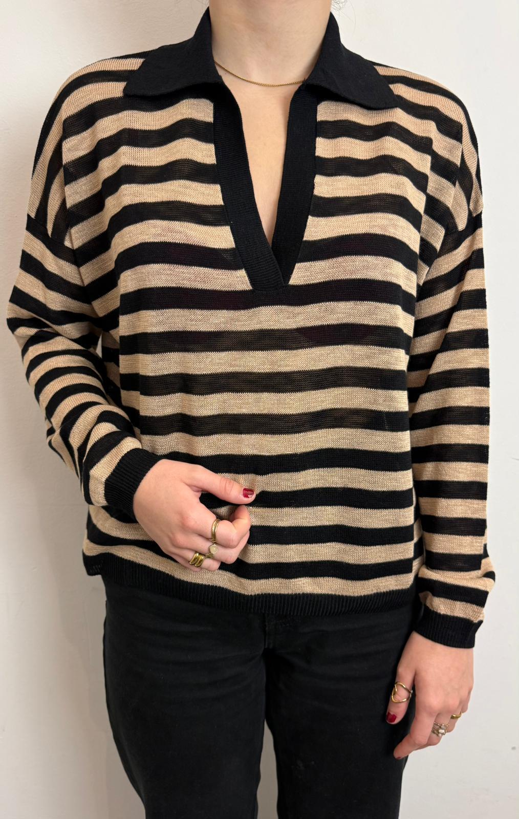 Maglia Colletto A Righe - Philia Loft cod. F02O0235  color:nero
