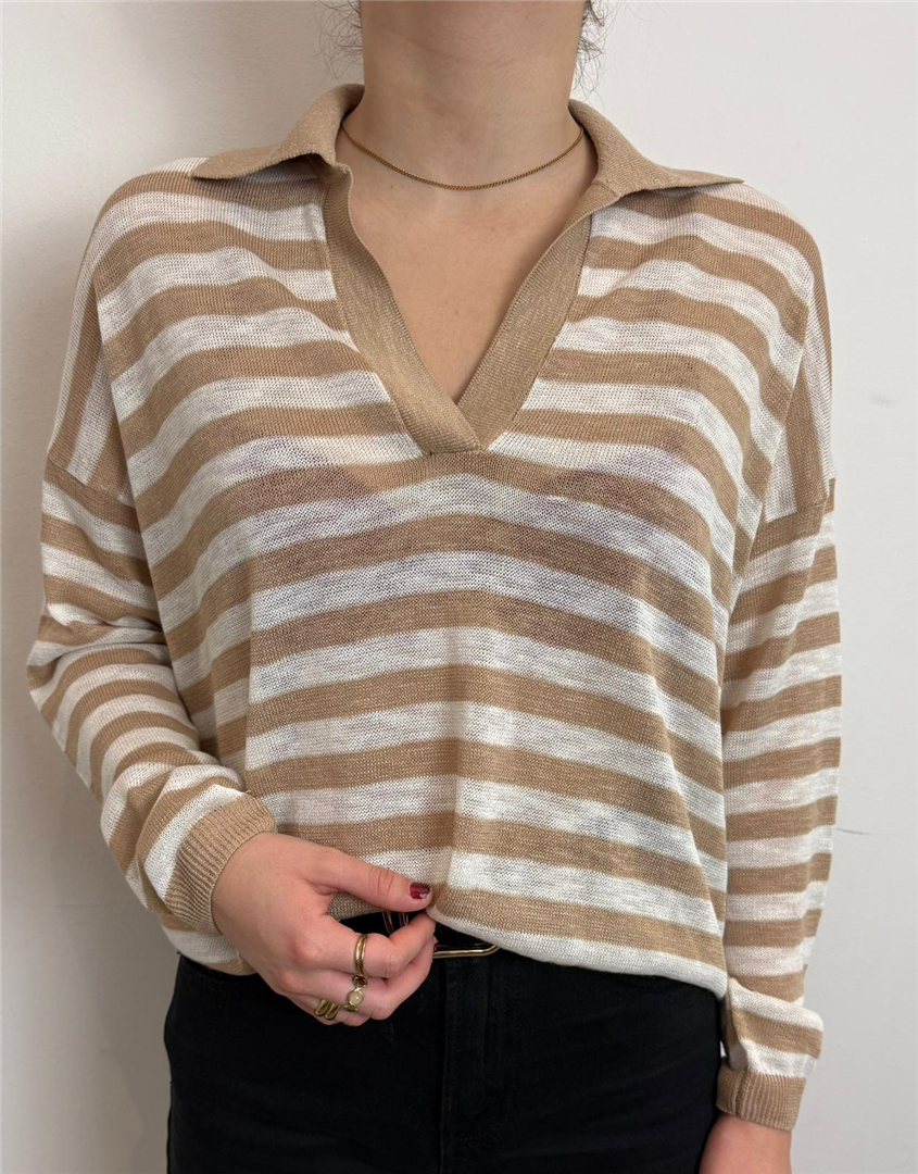 Maglia Colletto A Righe - Philia Loft cod. F02O0235  color:panna
