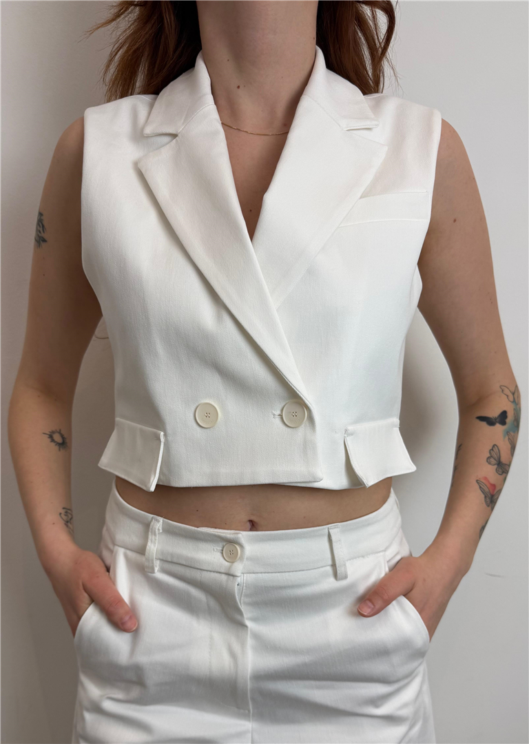 Gilet Corto Doppio Petto Con Revers E Tasche - Imperial cod. LD43LAS  color:panna