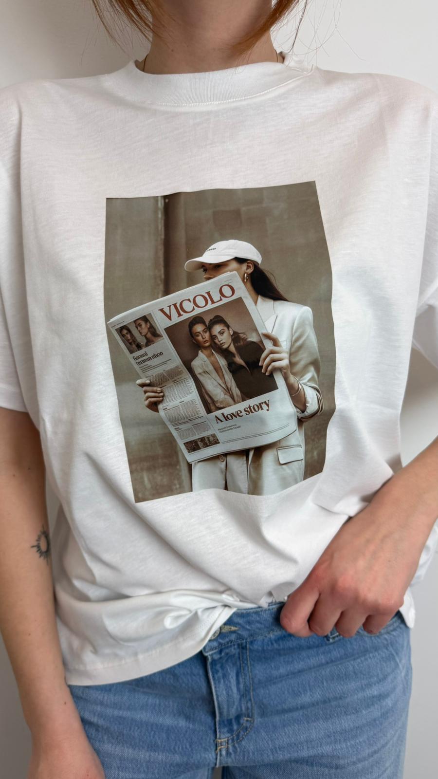 T Shirt Stampa Donna Con Giornale - Vicolo cod. RAB0658  color:naturale