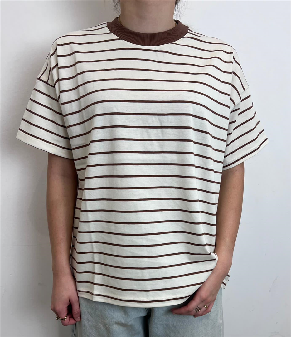 T Shirt A Righe - Vicolo cod. UAB0210  color:naturale/tabacco