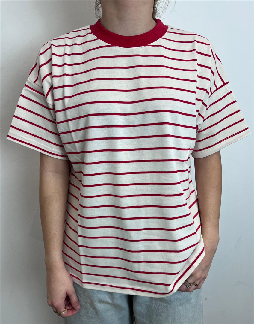 T Shirt A Righe - Vicolo cod. UAB0210  color:naturale/rosso