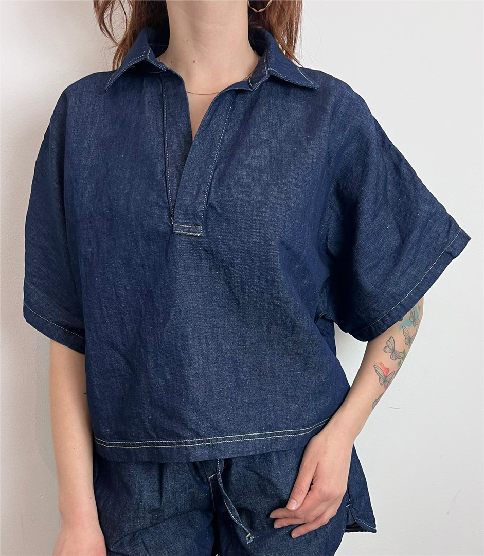 Blusa Denim Mezza Manica Linda - Vicolo cod. DAB5071  color:denim blu