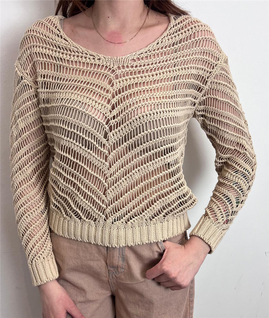 Maglia Scollo A V Traforata - Vicolo cod. 3AB3023  color:burro