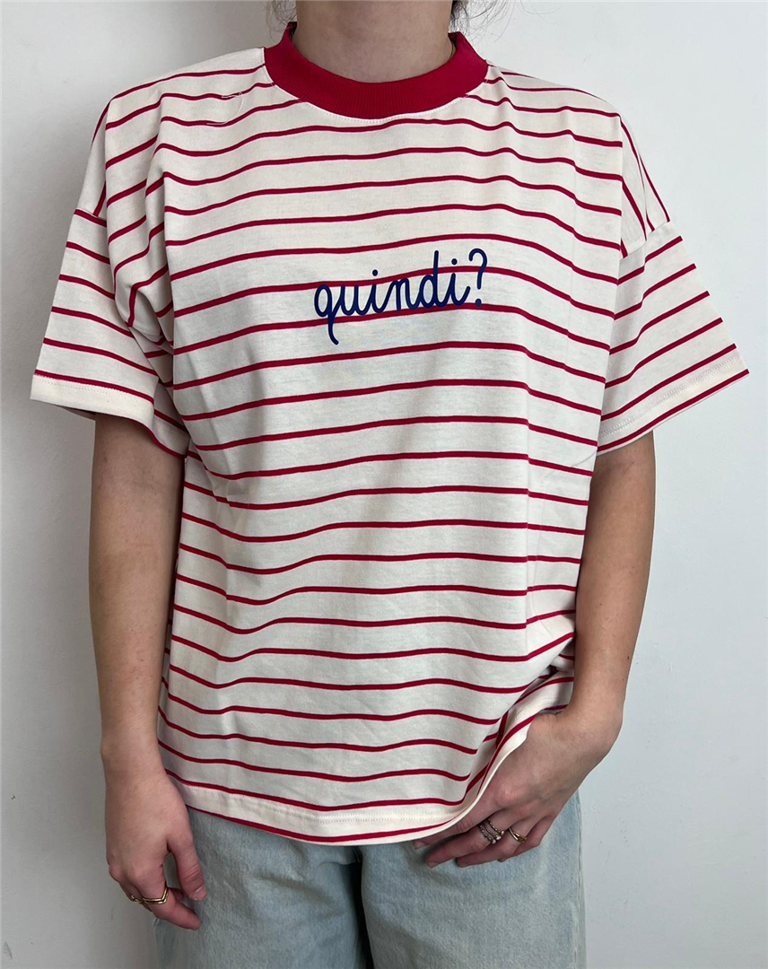 T Shirt Stampa Quindi? - Vicolo cod. RAB0681  color:abf naturale/rosso