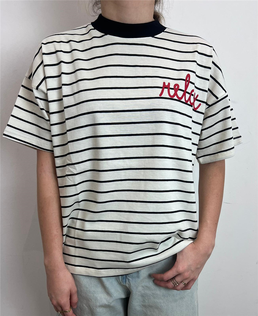 T Shirt Stampa Relax - Vicolo cod. RAB0680  color:abf naturale/nero