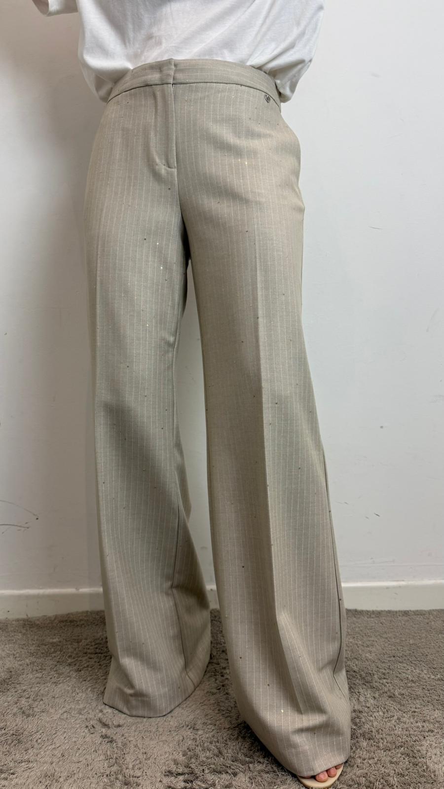 Pantaloni Palazzo A Vita Alta Effetto Micropaillettes - Please cod. P493TFATIM  color:beige