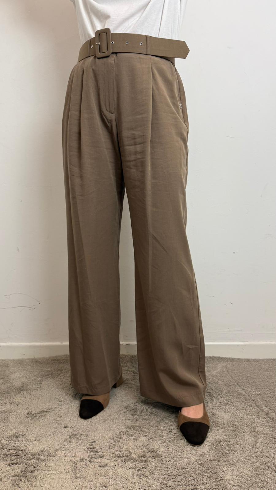 Pantaloni Palazzo A Vita Alta Con Cintura - Please cod. P3QCDZT000  color:biscotto