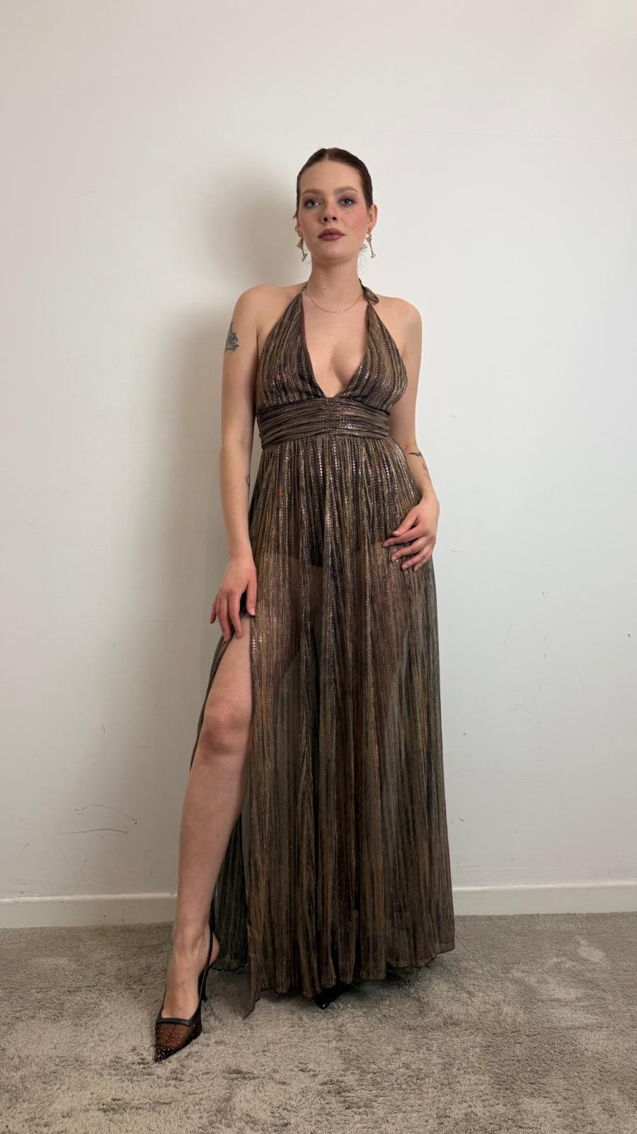 Abito Luxor Dress In Lurex E Paillettes Con Spacco Laterale - Silence Limited cod. AB4125P  color:bronze