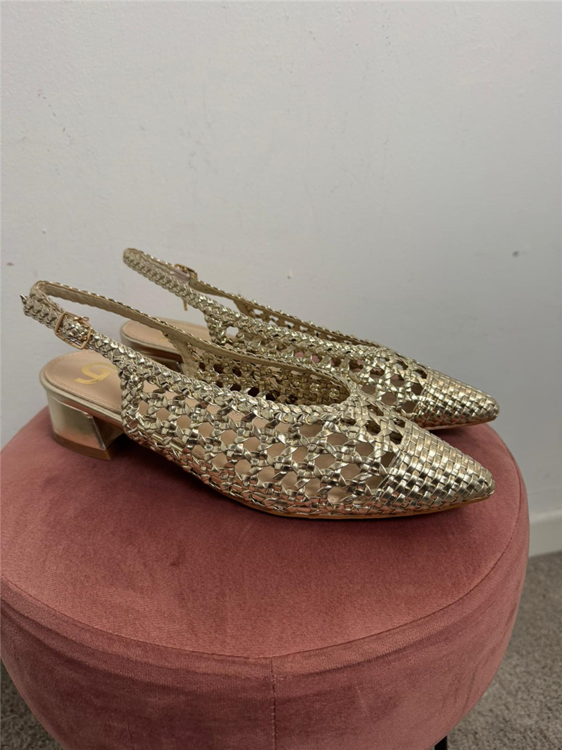 Slingback Lavorazione Intreccio Tacco Largo 3 - Gold&gold cod. GD407  color:oro