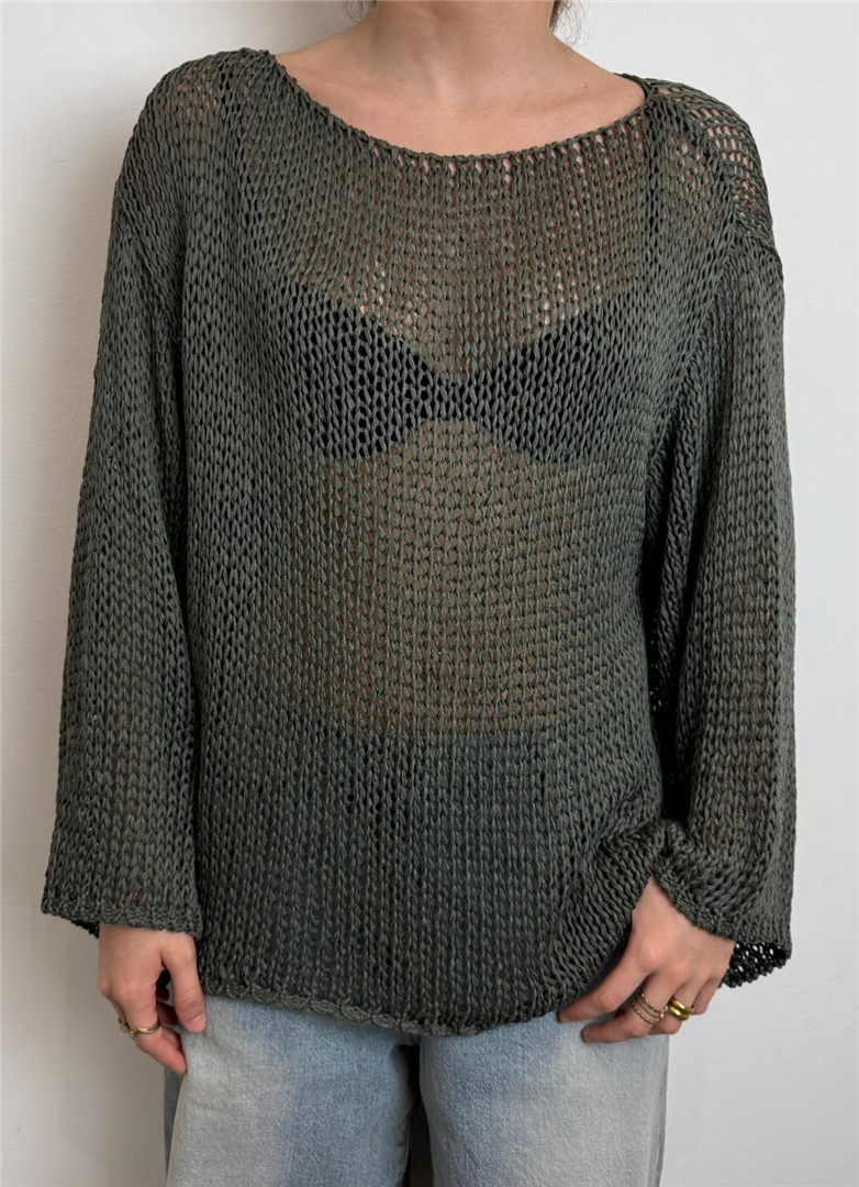 Maglia Traforata Scollo Barca - Vicolo cod. 3AB3026  color:militare