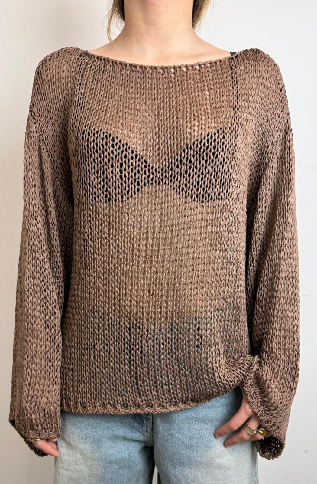Maglia Traforata Scollo Barca - Vicolo cod. 3AB3026  color:moro