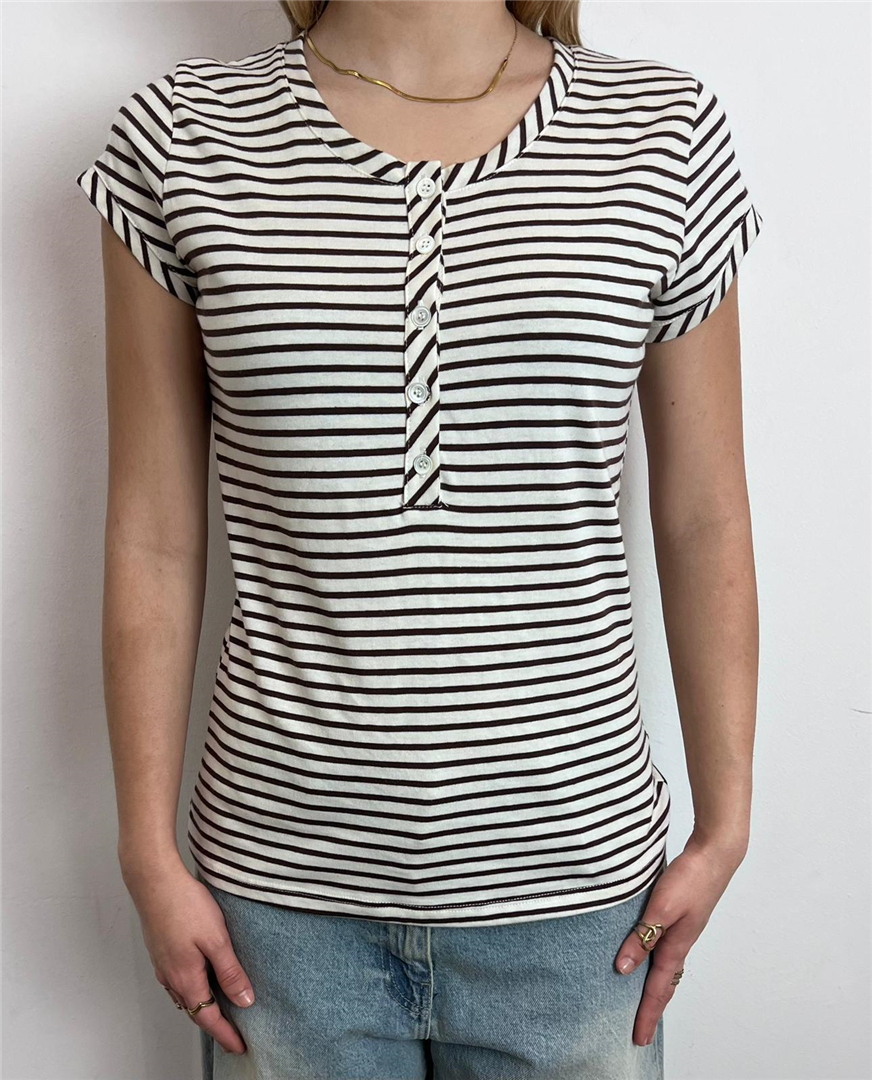 T Shirt A Righe Collo Serafino - Vicolo cod. UAB0317  color:burro/moro