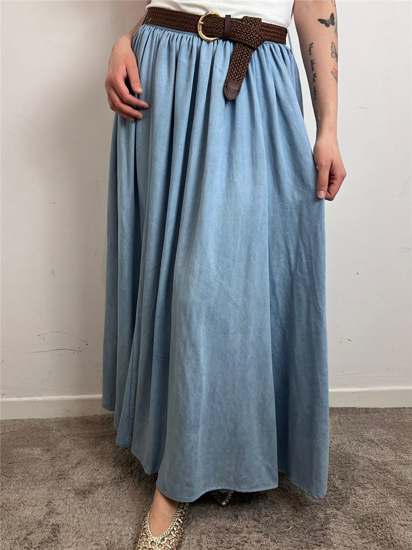 Gonna Lunga Chambray Con Cintura - Haveone cod. GFW_Q122  color:sky