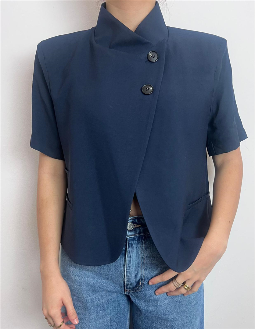 Giacca Mezzamanica Collo Alla Coreana - Haveone cod. JMN_Q116  color:blu