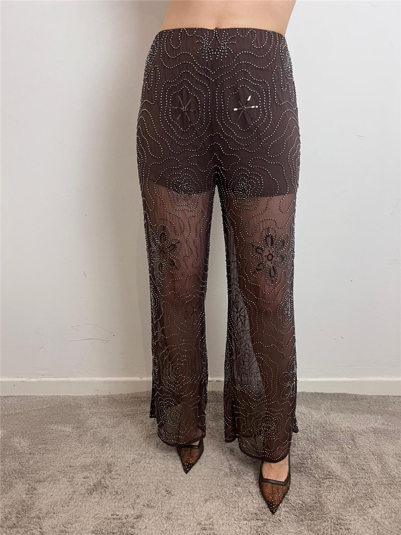 Pantalone Ricamato Con Perline - Haveone cod. PSS_Q347  color:moro